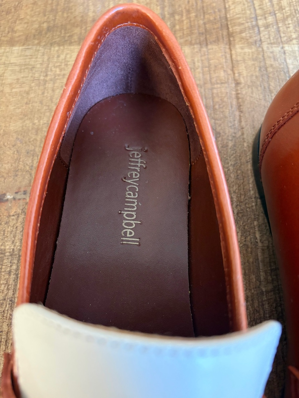 Jeffrey Campbell Velviteen Bit Loafers in a brown and white two-tone leather - Picture 6 of 7